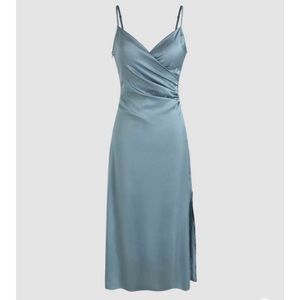 Satin slit midi dress blue/grey